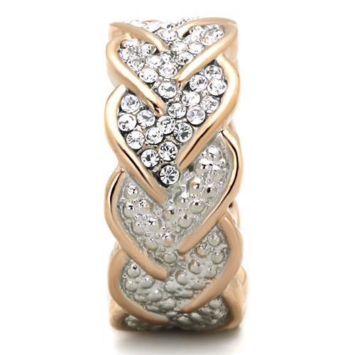 MATK1691 - Two-Tone IP Rose Gold Stainless Steel Ring with Top Grade Crystal in Clear