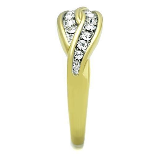 MATK1704 - Two-Tone IP Gold (Ion Plating) Stainless Steel Ring with Top Grade Crystal in Clear