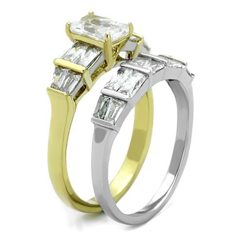 MATK1708 - Two-Tone IP Gold (Ion Plating) Stainless Steel Ring with AAA Grade CZ in Clear