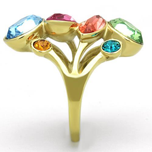 MATK1729 - IP Gold(Ion Plating) Stainless Steel Ring with Top Grade Crystal in Multi Color