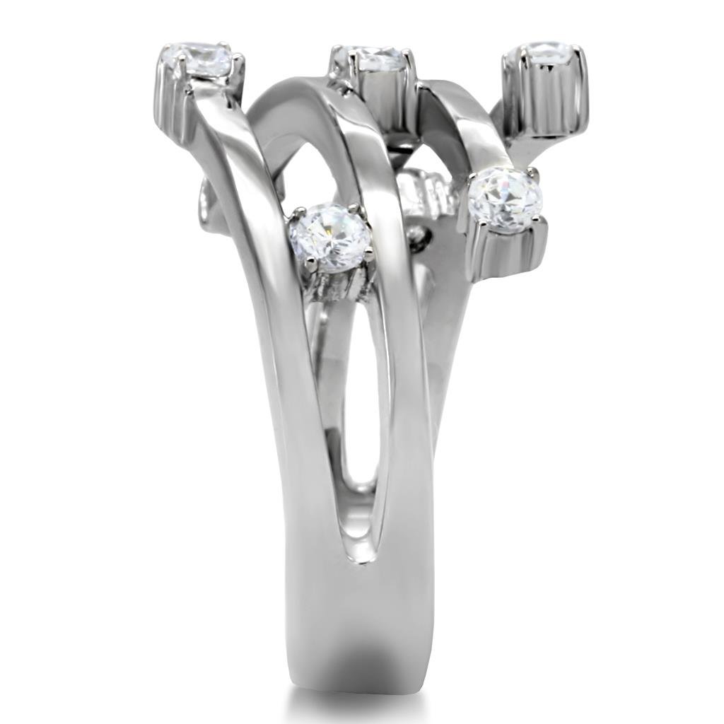 MATK173 - High polished (no plating) Stainless Steel Ring with Top Grade Crystal in Clear