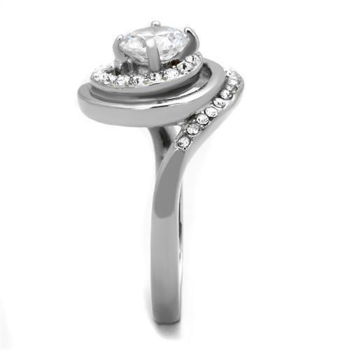 MATK1746 - High polished (no plating) Stainless Steel Ring with AAA Grade CZ in Clear