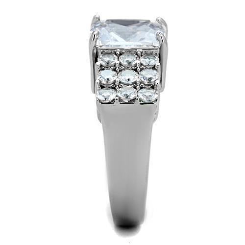 MATK1753 - High polished (no plating) Stainless Steel Ring with AAA Grade CZ in Clear