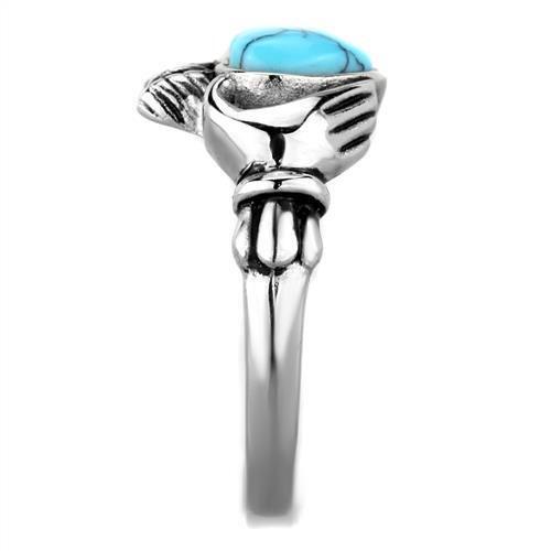 MATK1770 - High polished (no plating) Stainless Steel Ring with Synthetic Turquoise in Sea Blue