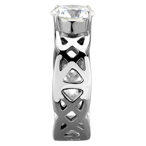 MATK1772 - High polished (no plating) Stainless Steel Ring with AAA Grade CZ in Clear