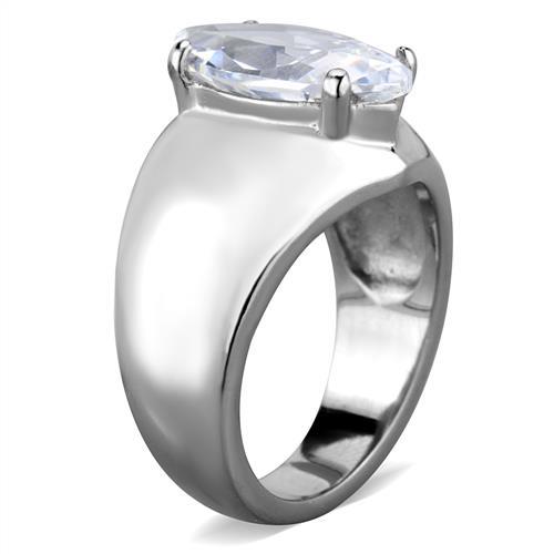 MATK1774 - High polished (no plating) Stainless Steel Ring with AAA Grade CZ in Clear
