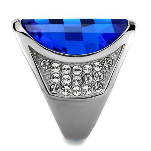 MATK1778 - High polished (no plating) Stainless Steel Ring with Synthetic Synthetic Glass in Capri Blue