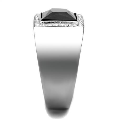 MATK1810 - High polished (no plating) Stainless Steel Ring with Synthetic Onyx in Jet