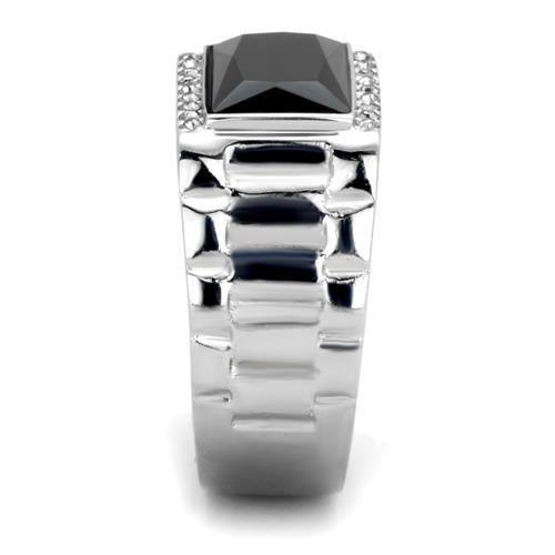 MATK1811 - High polished (no plating) Stainless Steel Ring with Synthetic Onyx in Jet