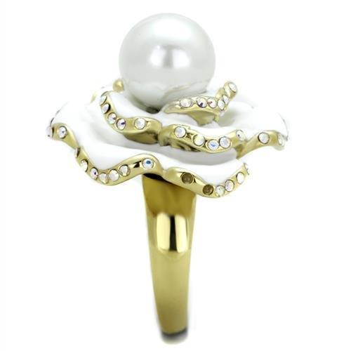 MATK1847 - IP Gold(Ion Plating) Stainless Steel Ring with Synthetic Pearl in White