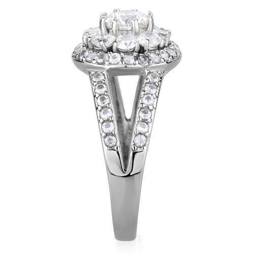 MATK1855 - High polished (no plating) Stainless Steel Ring with AAA Grade CZ in Clear
