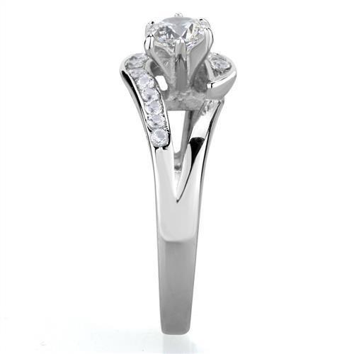 MATK1857 - High polished (no plating) Stainless Steel Ring with AAA Grade CZ in Clear