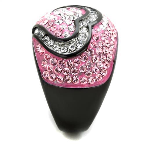 MATK1871 - Two-Tone IP Black (Ion Plating) Stainless Steel Ring with Top Grade Crystal in Light Rose
