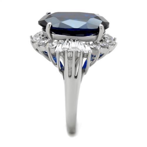 MATK1872 - High polished (no plating) Stainless Steel Ring with Synthetic Spinel in London Blue