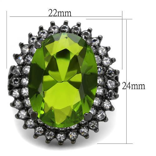 MATK1892LJ - IP Light Black (IP Gun) Stainless Steel Ring with Synthetic Synthetic Glass in Peridot