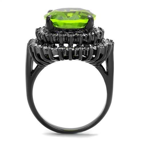 MATK1892LJ - IP Light Black (IP Gun) Stainless Steel Ring with Synthetic Synthetic Glass in Peridot