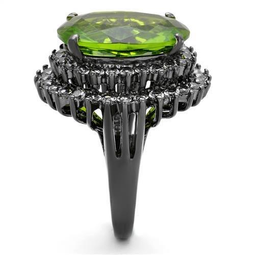 MATK1892LJ - IP Light Black (IP Gun) Stainless Steel Ring with Synthetic Synthetic Glass in Peridot