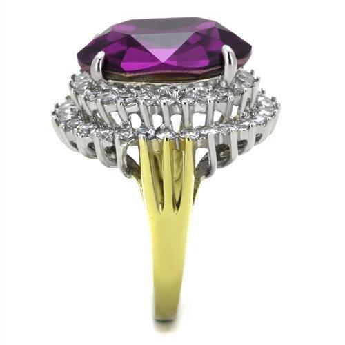 MATK1892 - Two-Tone IP Gold (Ion Plating) Stainless Steel Ring with Top Grade Crystal in Amethyst