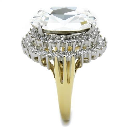 MATK1894 - Two-Tone IP Gold (Ion Plating) Stainless Steel Ring with Top Grade Crystal in Clear