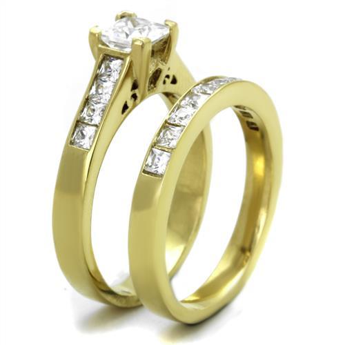 MATK1895 - IP Gold(Ion Plating) Stainless Steel Ring with AAA Grade CZ in Clear