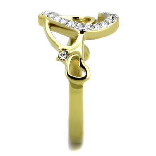 MATK1908 - Two-Tone IP Gold (Ion Plating) Stainless Steel Ring with Top Grade Crystal in Clear