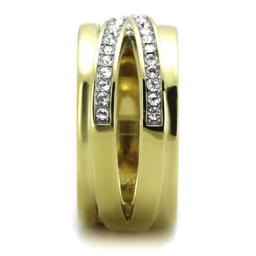 MATK1914 - Two-Tone IP Gold (Ion Plating) Stainless Steel Ring with Top Grade Crystal in Clear