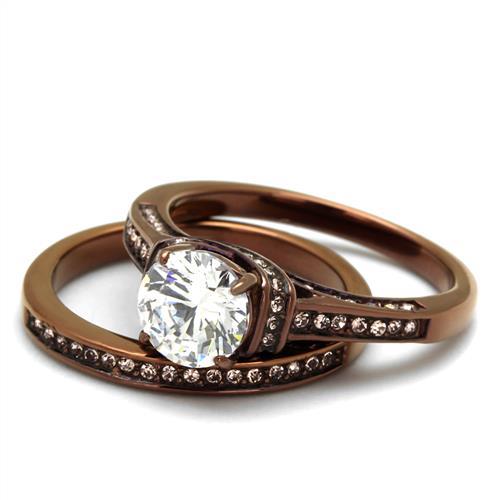MATK1919LC - IP Coffee light Stainless Steel Ring with AAA Grade CZ in Clear