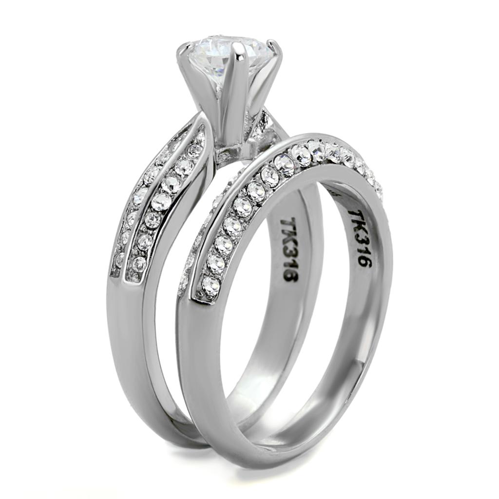 MATK1920 - High polished (no plating) Stainless Steel Ring with AAA Grade CZ in Clear