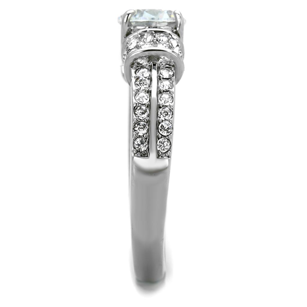 MATK1921 - High polished (no plating) Stainless Steel Ring with AAA Grade CZ in Clear