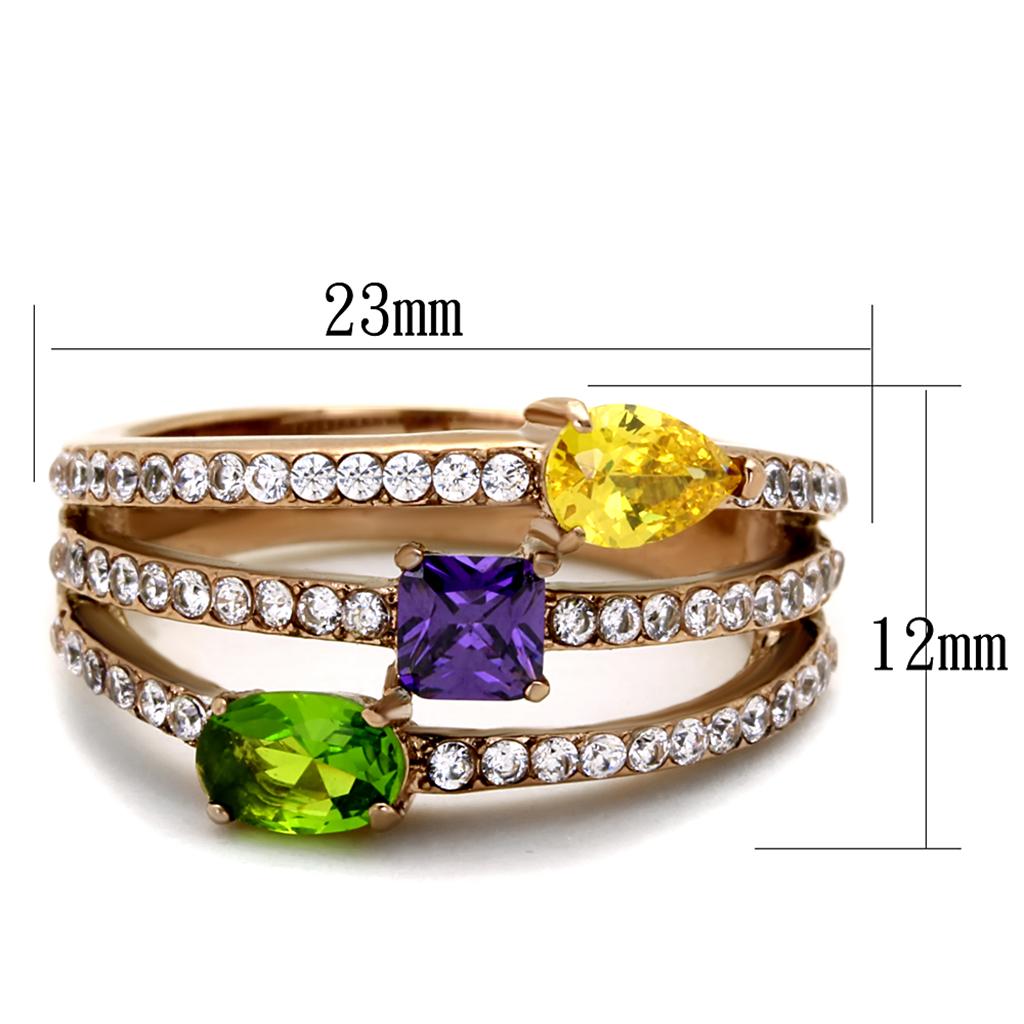 MATK1924 - IP Rose Gold(Ion Plating) Stainless Steel Ring with AAA Grade CZ in Multi Color