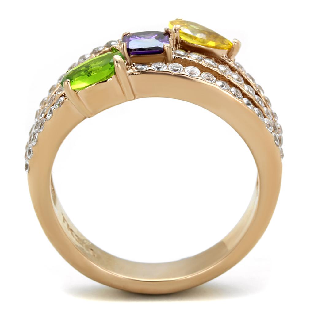 MATK1924 - IP Rose Gold(Ion Plating) Stainless Steel Ring with AAA Grade CZ in Multi Color