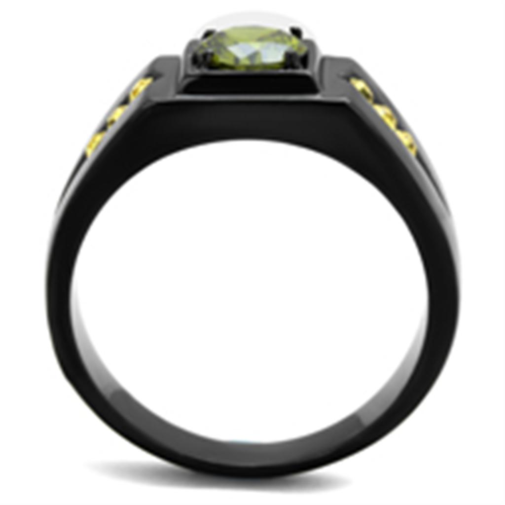 MATK1928 - IP Black(Ion Plating) Stainless Steel Ring with AAA Grade CZ in Olivine color