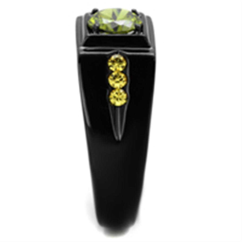 MATK1928 - IP Black(Ion Plating) Stainless Steel Ring with AAA Grade CZ in Olivine color