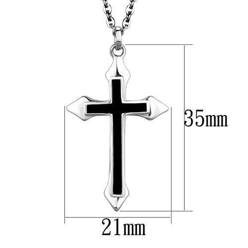 MATK1935 - High polished (no plating) Stainless Steel Chain Pendant with Epoxy in Jet