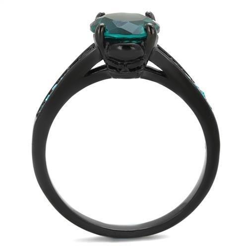 MATK2014 - IP Black(Ion Plating) Stainless Steel Ring with Synthetic Synthetic Glass in Blue Zircon