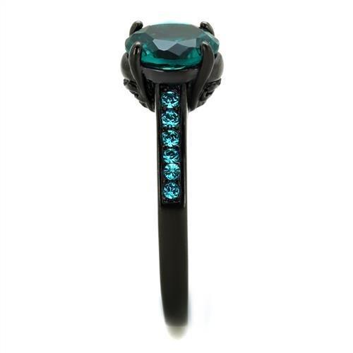 MATK2014 - IP Black(Ion Plating) Stainless Steel Ring with Synthetic Synthetic Glass in Blue Zircon