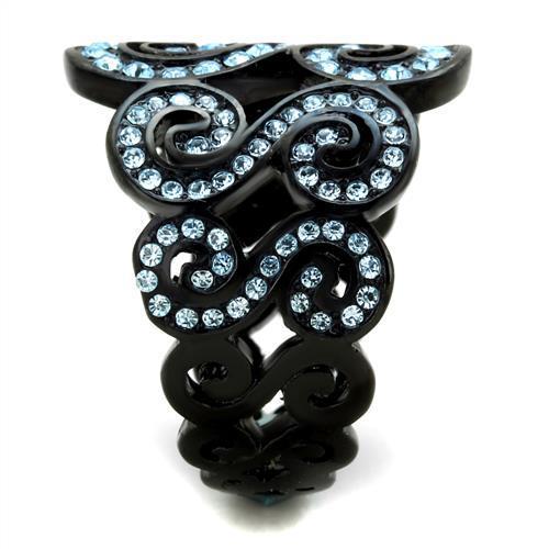 MATK2018 - IP Black(Ion Plating) Stainless Steel Ring with Top Grade Crystal in Sea Blue