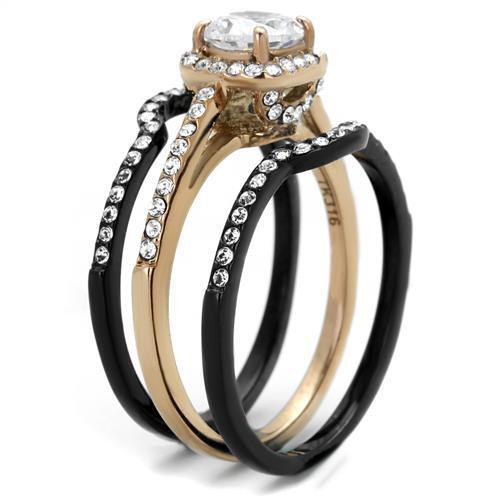 MATK2020 - IP Rose Gold+ IP Black (Ion Plating) Stainless Steel Ring with AAA Grade CZ in Clear