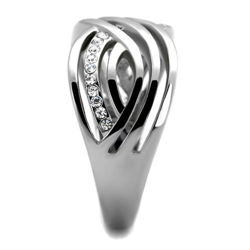 MATK2025 - High polished (no plating) Stainless Steel Ring with Top Grade Crystal in Clear
