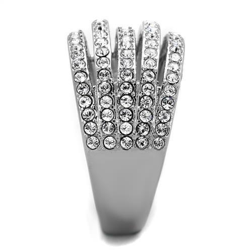 MATK2029 - High polished (no plating) Stainless Steel Ring with Top Grade Crystal in Clear