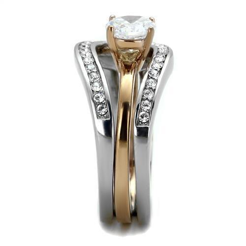 MATK2032 - Two-Tone IP Rose Gold Stainless Steel Ring with AAA Grade CZ in Clear