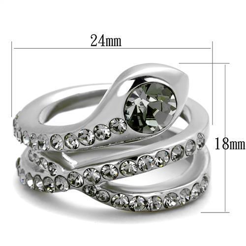 MATK2038 - High polished (no plating) Stainless Steel Ring with Top Grade Crystal in Black Diamond