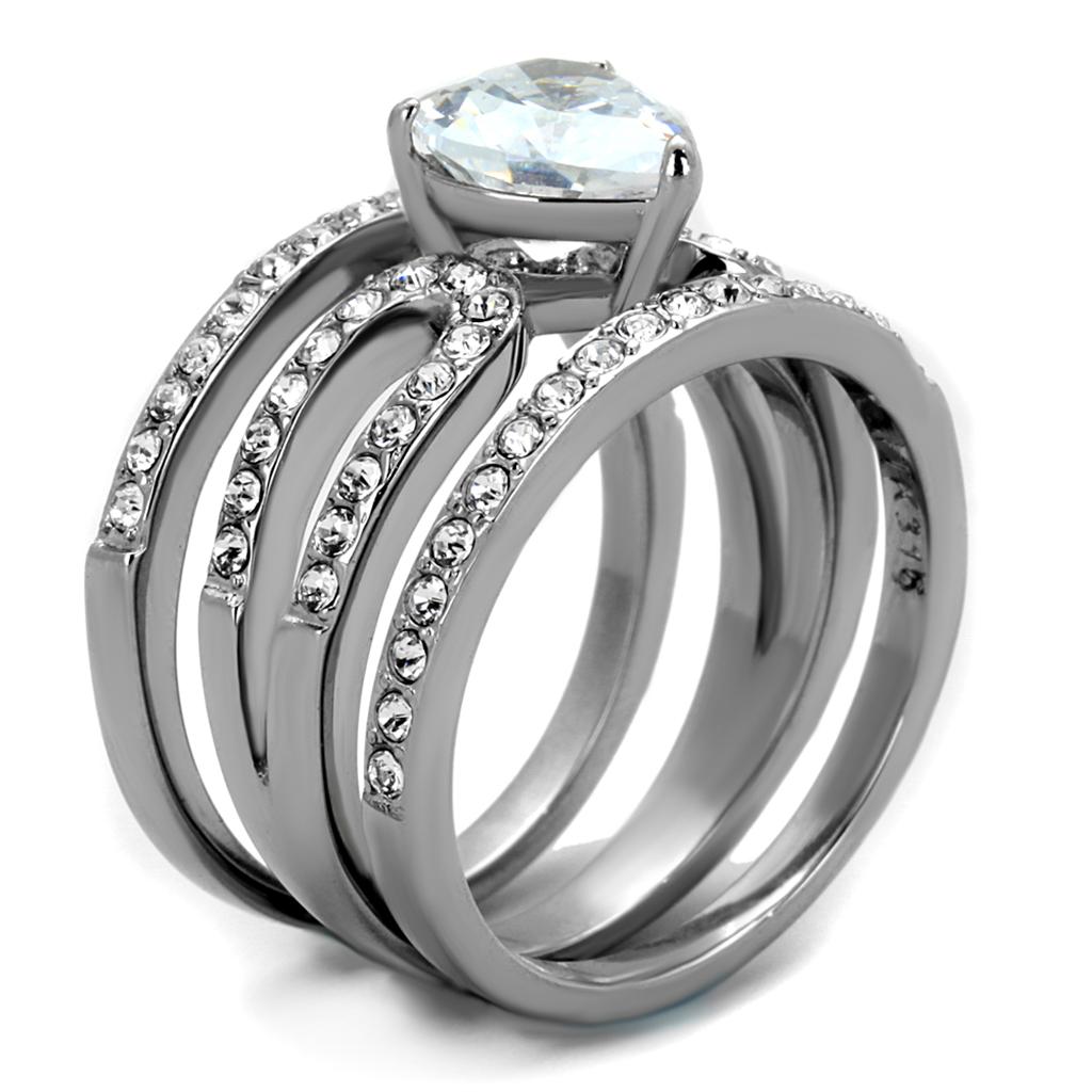 MATK2041 - High polished (no plating) Stainless Steel Ring with AAA Grade CZ in Clear