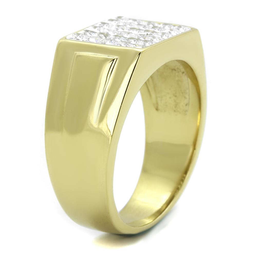 MATK2048 - IP Gold(Ion Plating) Stainless Steel Ring with AAA Grade CZ in Clear