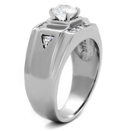 MATK2052 - High polished (no plating) Stainless Steel Ring with AAA Grade CZ in Clear