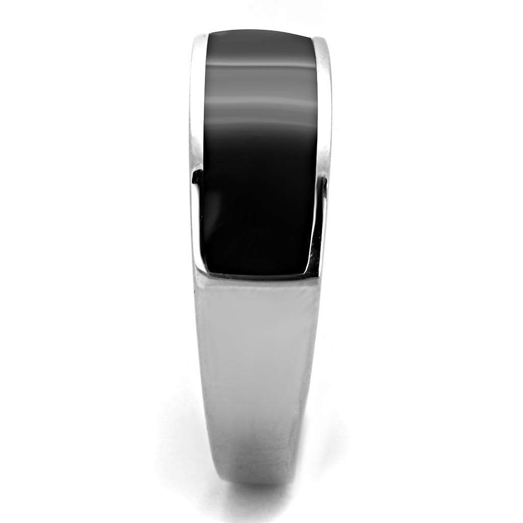 MATK2062 - High polished (no plating) Stainless Steel Ring with Epoxy in Jet