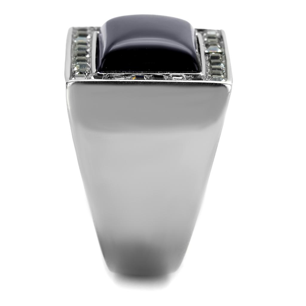 MATK2065 - High polished (no plating) Stainless Steel Ring with Synthetic Cat Eye in Smoked Quartz