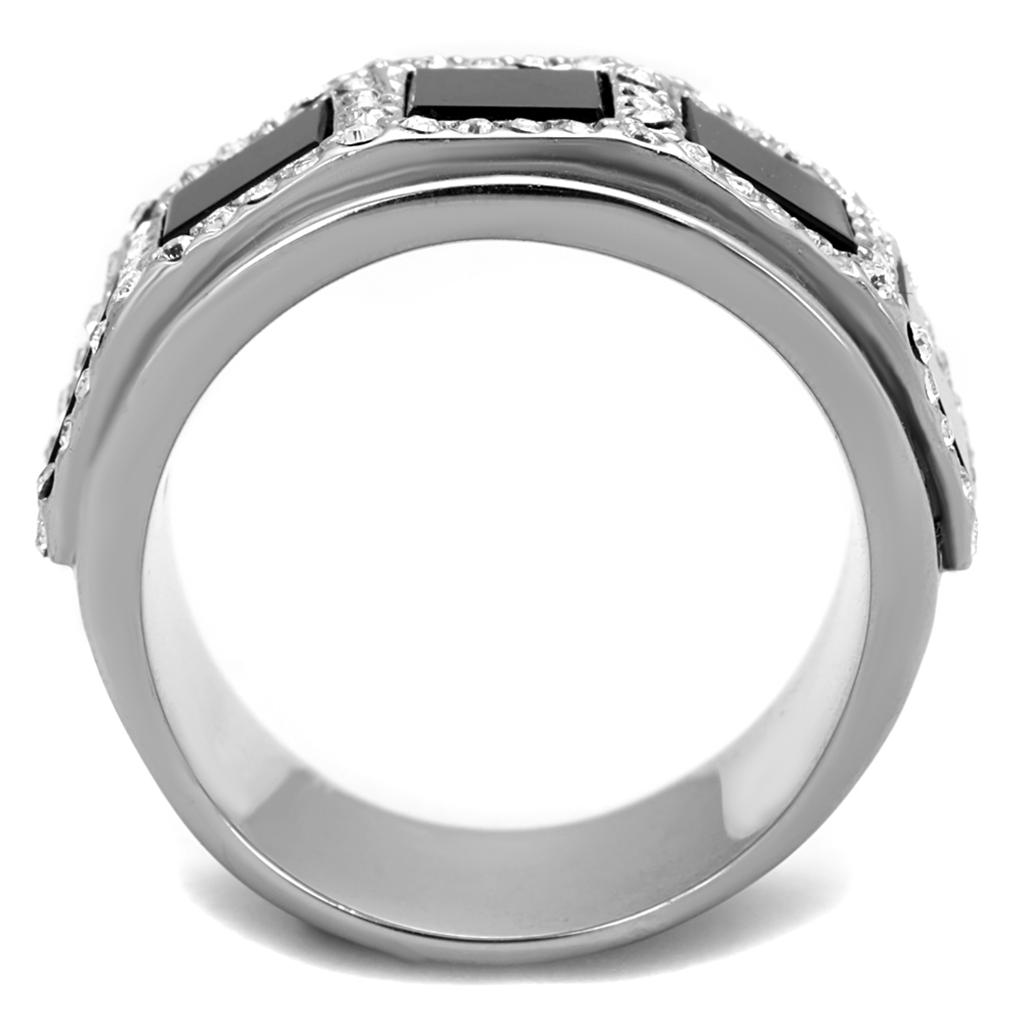 MATK2067 - High polished (no plating) Stainless Steel Ring with Synthetic Onyx in Jet