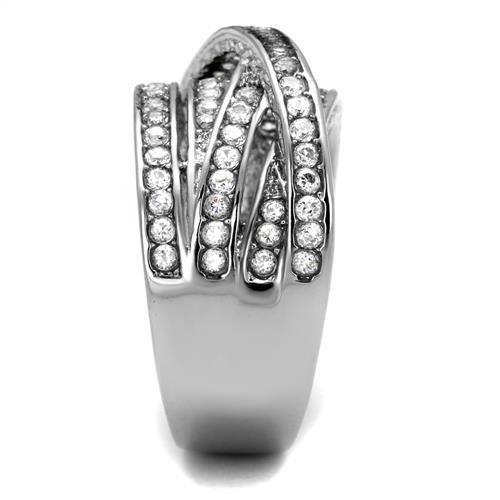 MATK2096 - High polished (no plating) Stainless Steel Ring with AAA Grade CZ in Clear