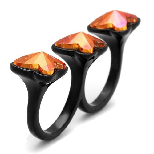 MATK2102 - IP Black(Ion Plating) Stainless Steel Ring with Top Grade Crystal in Rose